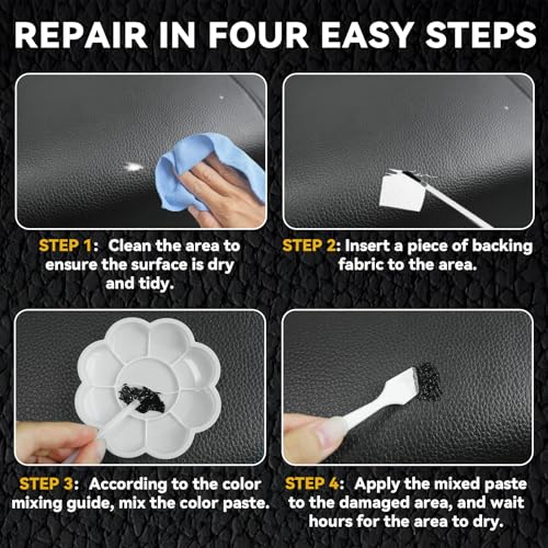 Vigorder Leather Repair Kit for Furniture, Vinyl Repair Kit for Furniture, Sofa, Jacket, Purse – Super Easy Instructions to Fix Scratches, Tears, Holes, and Peeling (Black) - color: Black