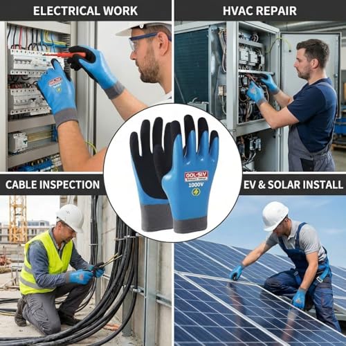 Electrician Gloves, 1000V ASTM D120 Certified, Blue Large - color: Blue-1pc, size: 1000V-Large