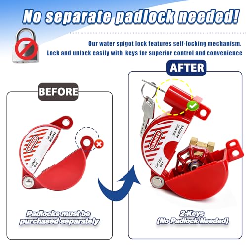 Self-Locking Plastic Gate Valve Lockout Device,1 to 2-1/2 in Dia Valve Handles,Hose Bib Lock for Outdoor Faucet Knob/Gas Valve/Propane Tank,Outside Garden Valves,(1 Pack,Red) - size: 1 Pack Self-Locking