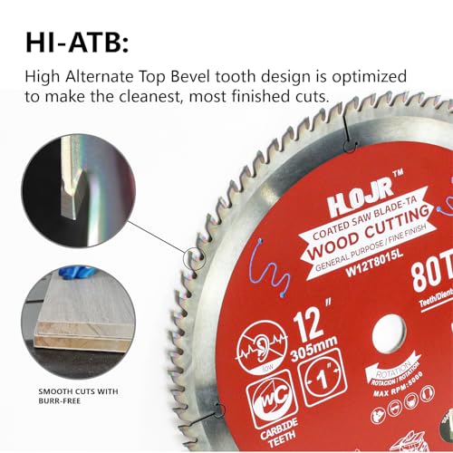 Woodworking Circular Saw Blades 2-Pack 12", Arbor 1", Framing/General Wood, Special Anti-Heat Adhesion Coating on Cutting Edges, High Finish, Long Life, 12" 80 Teeth & 100 Teeth -TA - size: 12" 80T+12" 100T