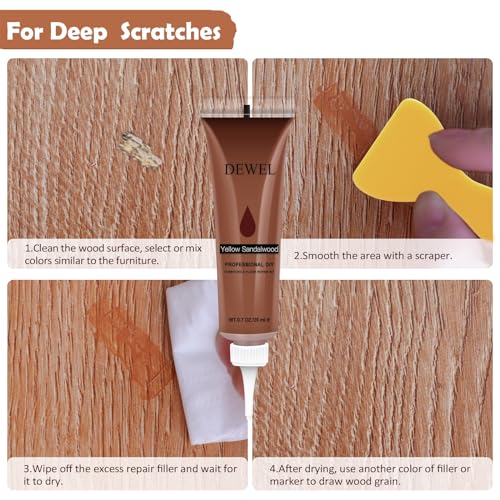 DEWEL Wood Furniture Repair Kit, New Upgrade Wood Fillers, Furniture Touch Up Markers, Wax Sticks, Wood Putty with Beeswax for Cracks, Wood Hole, Scratches, Floor, Table, Door - color: 12+8+8
