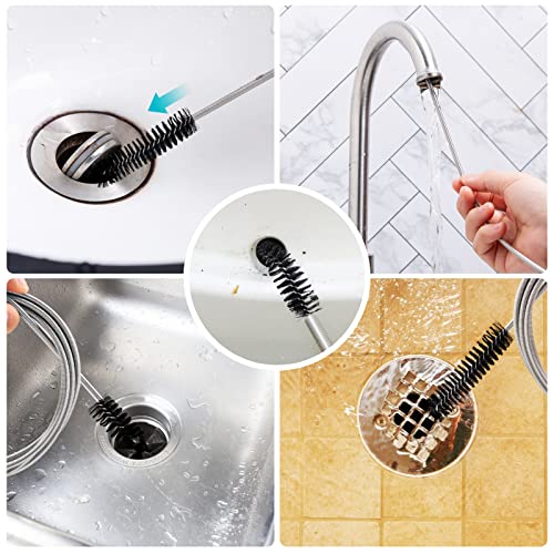 RayTour Extra-Thick Drain Brush with Stronger Spring - 67-Inch Flexible Pipe Cleaning Tool - Dual Bristle Heads - Ideal for Curved Pipes and Slim Holes – Black - style: Two Heads with Stronger Spring