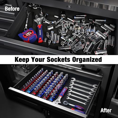 WORKPRO Magnetic Socket Organizer, Heavy Duty 3/8-Inch Drive Socket Rail - color: Blue, size: 3/8" DR