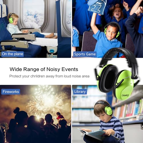 Champs Ear Muffs for Noise Reduction Earmuff Noise Protection Reduction Headphones for Toddlers Kid Children Teen NRR 25dB Safety Hearing Ear Muff Air Shows, Concerts, Firework, Study [Green] - color: Green