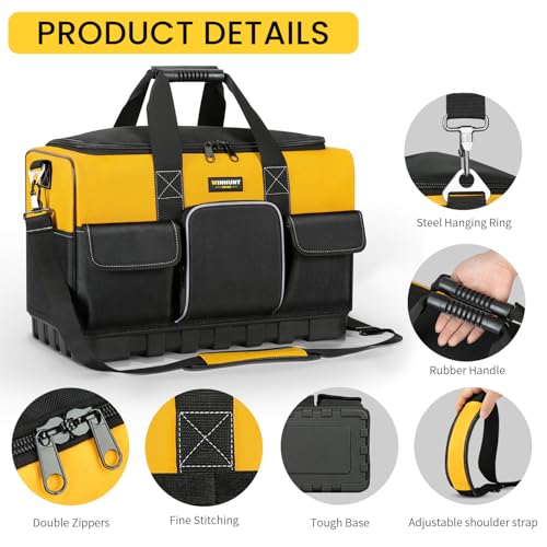WINHUNT Tool Bag, 16-inch Tool Organisers, 600 Denier Large Tool Bag for Home DIY & Equipment Storage, Yellow and Black (40cm/16inch)