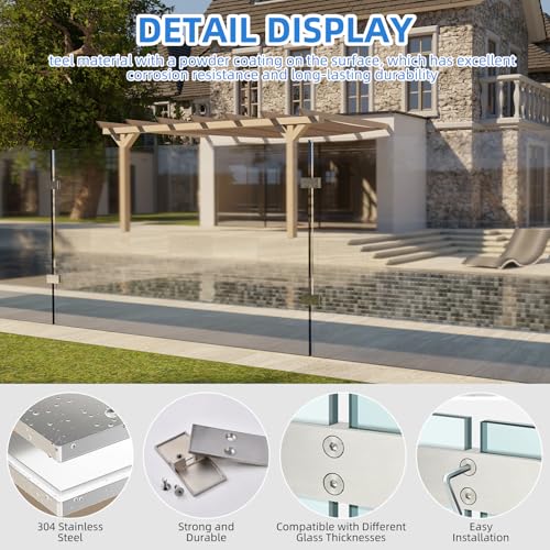 Railing Glass Clamps 4 Pack, 304 SS, Fits 5/16"- 3/8"-1/2" Glass Thickness - color: Silve, 180 Degree-4pcs