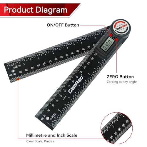 GemRed Digital Protractor Digital Angle Finder Ruler - color: Black