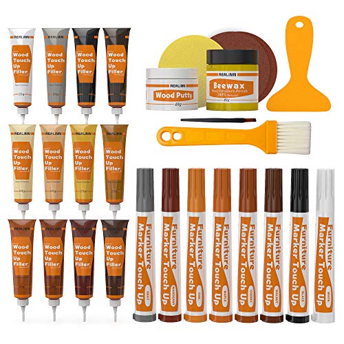 REALINN Wood Furniture Repair Kit- Set of 28 - Touch Up Markers