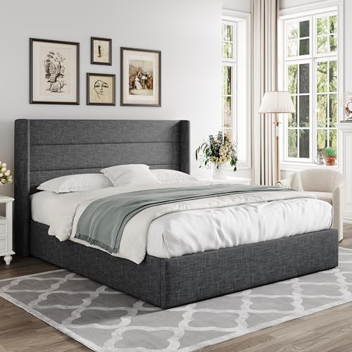 Allewie Full Size Lift Up Hydraulic Storage Bed Frame Dark Grey - color: Dark Grey, size: Full, style: Modern
