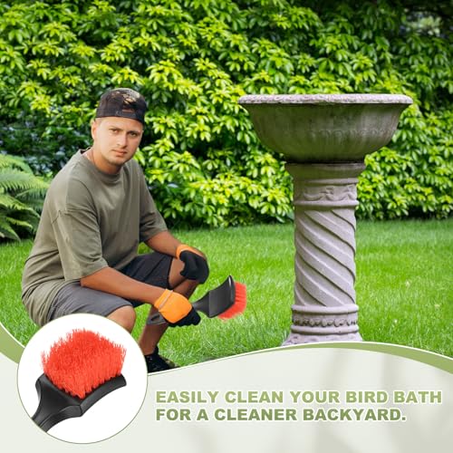 M METERXITY 2-Pack Bird Bath Cleaning Brush, 8.3 Inch Plastic Bird Bath Cleaner with Ergonomic Handle for Feeder/Fountain/Outdoor Cleaning, Utility Hard Stiff Bristle Scrub [Red] - color: Red