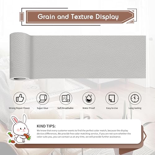 KING MOUNTAIN Leather Repair Patch,4 x 63 Inches self Adhesive Leather Repair Tape for Damaged Leather Furniture, Sofa Seating,Car Seats, Leather Goods(Light Grey) - color: Light Grey, size: 4" x 63"