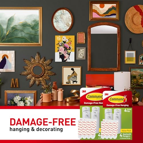 Command Sawtooth Picture Hangers, Damage Free Hanging Frame Hangers, No Tools Wall Hooks for Hanging Sawtooth Frames in Living Spaces, 8 White Picture Frame Hangers and 16 Command Strips - size: 2 Pack