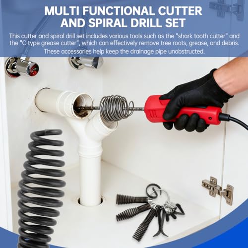 8-Piece Drain Snakes Drill Attachment, Used in 50FT-100FT Drain Cleaning Machine, Suitable for 5/16-inch to 3/4-inch Drain Snakes Cable, Tackle Tough Clogs with Precision