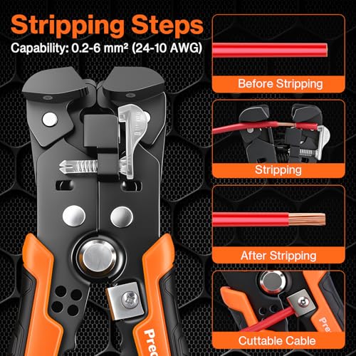 Preciva Ferrule Crimping Tool Kit - AWG 28-5 Hexagonal Ferrule Crimper with Automatic Wire Stripper and 1375Pcs Single/Twin Ferrule Connectors, Self-Adjustable Ratchet Ferrule Terminals Crimping Tool