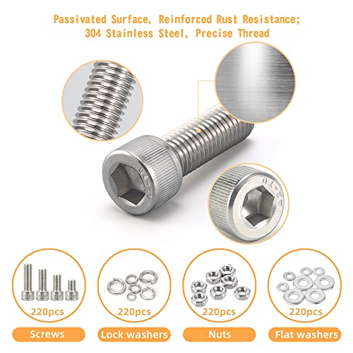 M6 M5 M4 M3 Metric Screw Assortment,Metric Bolts and Nuts Kit（with Lock&Flat washers・Wrenches） Socket Head Cap Screws 304 Stainless Steel Hex Head Metric Screws Assortment Set with Case - size: M3M4M5M6, style: socket head cap