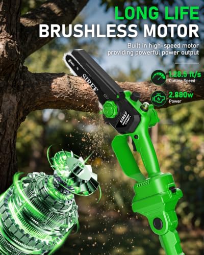 Electric Pole Saw 6inch Mini Chainsaw Cordless Brushless 6.0Ah Batteries Fast Charger Telescopic Power Pole Saw Tree Trimmer Limb Branch Cutter Pruner 16 Ft Max Reach Multi-Angle Green - color: Green-1 Battery