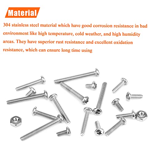 HELIFOUNER 240 Pieces #4-40 Phillips Pan Head Machine Screws Nuts Assortment Kit, Coarse Thread, Fully Machine Threaded, 304 Stainless Steel - size: #4-40, style: Phillips Pan Head