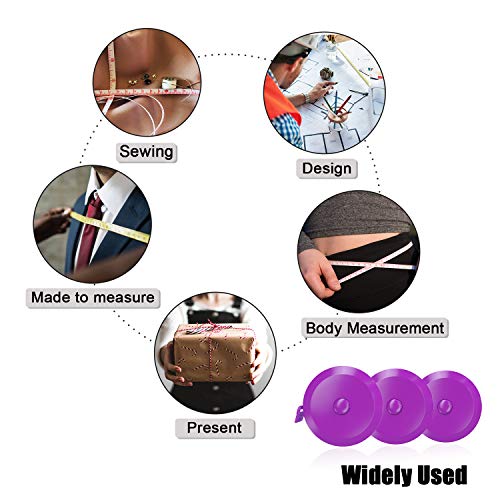 DiCUNO 3-Pack Soft Retractable Measuring Tape, 60-Inch 1.5 Meter, Purple - color: Purple*3pcs