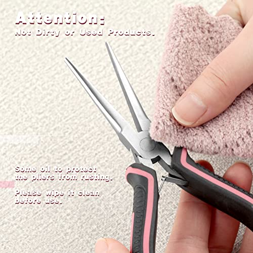 Mini Needle Nose Pliers for Jewelry Making 6 Inches Chain Nose Plier with Smooth Jaws Mini Extra Long Nose Precision Nippers for Gripping Small Components, Pink Tool for Women - style: Needle Nose Pliers