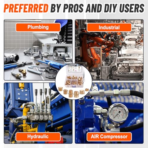 60Pcs Brass Pipe Fittings Assortment Kit,1/8" 1/4" 3/8" 1/2" NPT | Reducer Bushing,Hex Nipple,Reducing Hex Coupling,Hex Heand Plug,End Cap and Socket Plug Fitting Kit