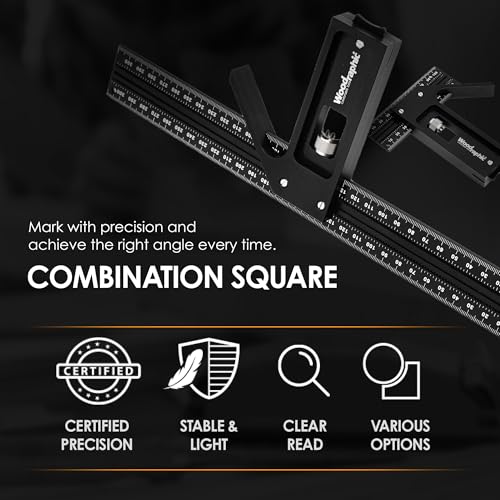 Combination Square for Woodworking – 4 Inch Triangle Ruler with Side Scale | CNC-Machined Aluminum Precision Layout Tool | 90 Degree Right Angle Framing & Marking Square - size: 4 Inch