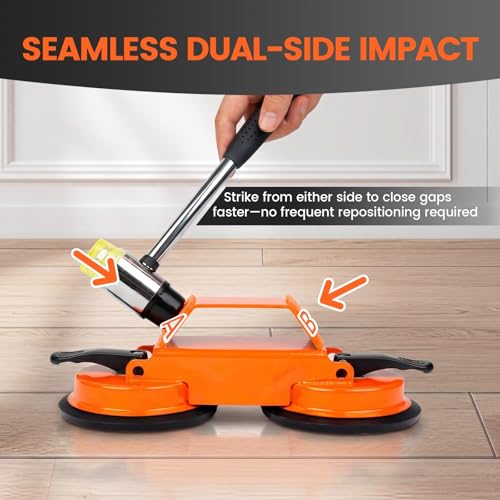 Floor Gap Fixer Tool Kit with Heavy Duty Rubber Mallet, Floor Dual Suction Cup Tool Upgrade 45° Striking Surface for Laminate, Hardwood, and Vinyl Floor (Orange)