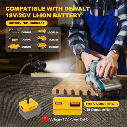 LED Rechargeable Work Light Compatible with Dewalt 20V Battery - 30W 9000LM - color: Black