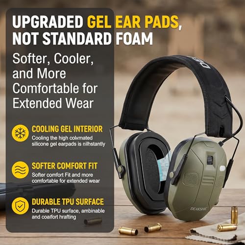 Bluetooth Shooting Ear Protection, 2-in-1 Gel Earmuffs for Glasses - color: Green
