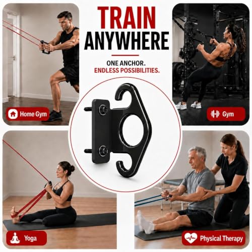 Resistance Bands Wall Mount Anchors, 3 Pack Steel Hook for Home Gym - color: Black