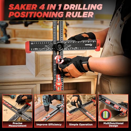 Saker 4-in-1 Drilling Positioning Ruler, Adjustable 13.78in Multifunctional T Square Ruler, Cabinet Hardware Jig, Marking Gauge Tools for Woodworking, Cabinet Drawer Door Hole Drilling Template - size: 13.78inch T Square Ruler