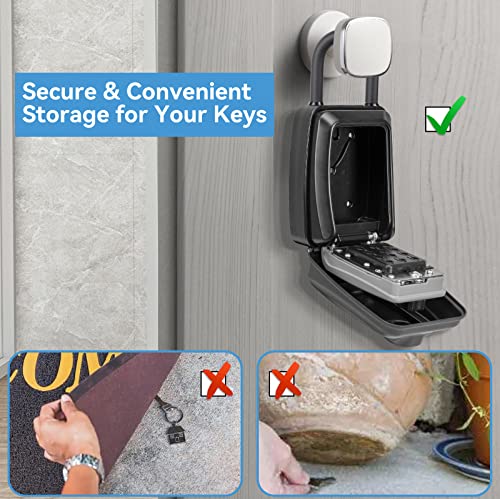 Key Lock Box, Large Capacity Key Storage Box with Hanging Ring, 12-Digit Keyboard Combination, Resettable Code, Waterproof Security Lock Box for Home, Office, Outdoor - style: with Hang Ring