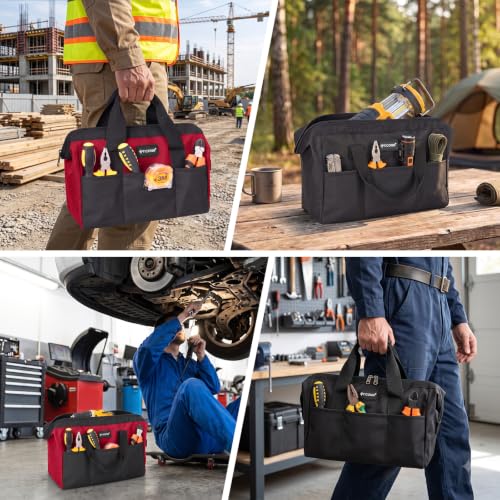 TICONN Heavy Duty Tool Bag Organizer, Small Tool Box with Ergonomic Handle - color: Black, size: 12" Basic Version