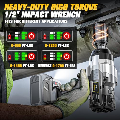 Cordless Impact Wrench 1/2 inch Compatible with Dewalt Battery: 1700FT-LBS High Torque Impact Wrench Heavy Duty Tool - Brushless Electric Impact Gun Includes LED Work Light - Bare Tool Only - size: 1/2inch, style: Fit for DeWalt(No battery)