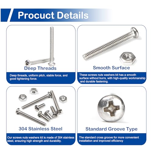 #4-40 Phillips Pan Head Machine Screws Nuts Assortment Kit, 3/16"-1" Length - size: #4-40