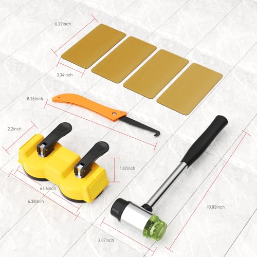 2-PCS Floor Gap Fixer Tool Kit, Dual Head Double Suction Cups with Mallet & 4 Pads for Laminate Vinyl Hardwood Floor Installation Repair Tile, 2 Way Striking Design for Tight Spaces