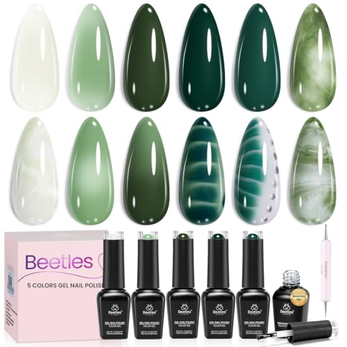 Beetles Green Gel Polish Set, Forest Spectrum 5 Colors with Blooming Gel - color: A - Green Multicolor | Forest Spectrum