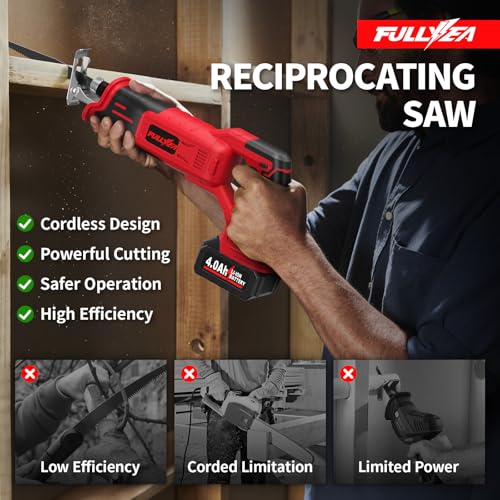 FULLYEA Reciprocating Saw Cordless 0-3500 SPM Brushless Motor, 21V Saw Kit