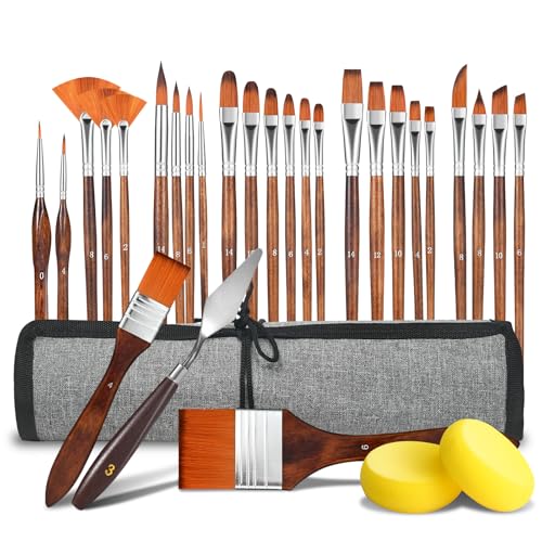 GETHPEN 29pcs Paint Brush Set, Acrylic Paint Brushes, Oil, Watercolor - style: Assorted Shapes