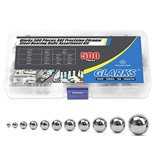 Glarks 500Pcs 11 Size 3/32''-13/32'' SAE Precision Chrome Steel Assorted Loose Bicycle Bearing Ball Assortment Kit (SAE)