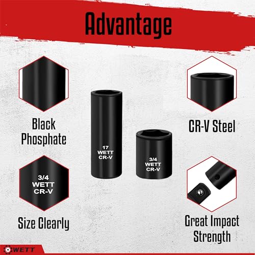 WETT 50Pcs 3/8" Drive Impact Socket Set, SAE/Metric, Deep/Shallow Sockets, with Adjustable Ratchet Handle, Extension Bar, Universal Joint, Adapter & Reducer, Cr-V Steel,(5/16"-3/4", 8-22mm) - size: 3/8" Drive Impact Socket Set (50pcs)