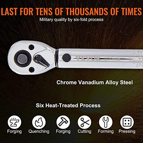 VEVOR 1/4-inch Drive Click Torque Wrench, 20-200in.lb/3-23n.m Mechanical Dual Range Scales, Dual-Direction Adjustable with Adapters Extension Rod - size: 1/4" 4 PCS