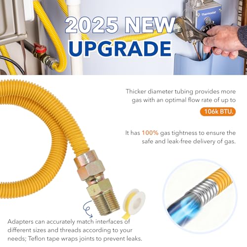 72" Flexible Gas Line Kit for Dryer/Stove,5/8" OD x 3/4" & 1/2" Connectors - size: 72 inch 1pcs