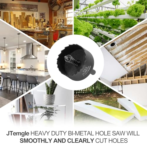 2-1/8 Inch Hole Saw with 9.1mm Triangle Shank Arbor, JTemgle Bi-Metal Hole Saw Heavy Duty Hole Cutting Tool for Cornhole Boards, Recessed Lights, Wood, Plastic, Drywall & Soft Metal - size: 2-1/8"