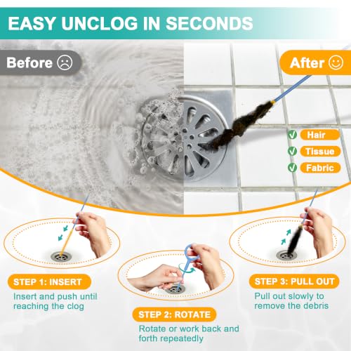 EastLink 50 Inch Extra-Long Drain Snake 3 Pack, Reusable Drain Clog Remover