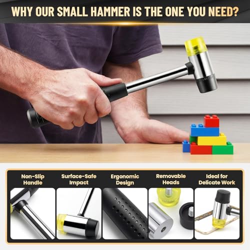 25mm Double-Faced Rubber Mallet Hammer – Soft Non-Marring Rubber Head, Lightweight & Shockproof with Non-Slip Handle, Durable Scratch-Free Tool for Jewelry, Leather, Flooring, Tile & DIY