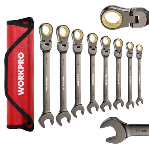 WORKPRO 8-piece Ratcheting Combination Wrench Set, Metric & Nickel Plating - size: Metric, style: Nickel Plating