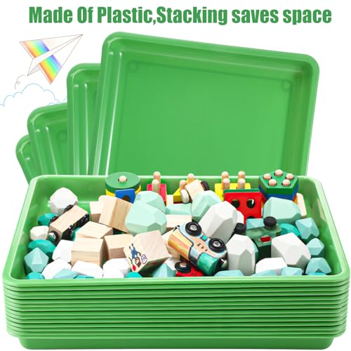 Maitys 15 Pack Plastic Art Trays 12 x 16 Inch Sensory Trays, Green - color: Green