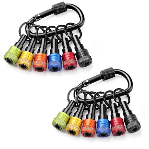 Bit Holder Keychain 12 Pcs, 1/4-Inch Hex Shank, Quick Release, Multi - color: Multicolored