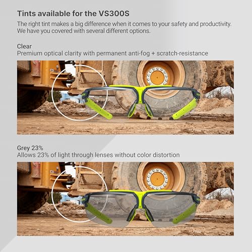 HexArmor VS300 Safety Glasses with Adjustable Side Arms Z87+ for Men and Women - color: Slim Fit Grey 23% / Anti Fog Anti Scratch
