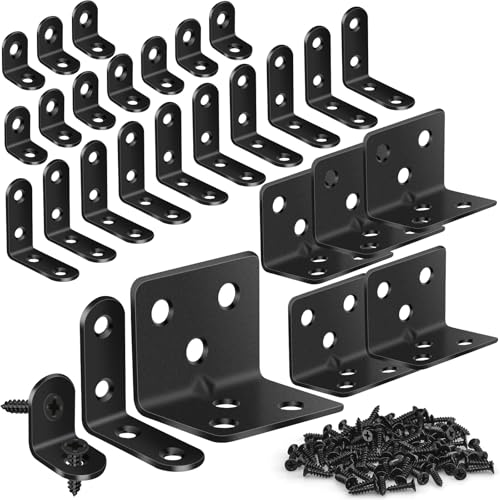 MAPVOLUT 25Pcs L Brackets for Shelves, 3 Sizes Angle Corner Braces Metal L Bracket Heavy Duty for Wood, Sturdy and Rustproof for Repairing Furniture with 82Pcs Screws Mounting Bracket Easily Black - size: 3 SIZE Black